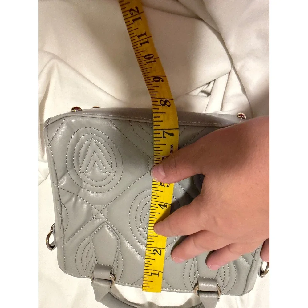 Valentino Orlandi Grey Quilted V-Logo Satchel Crossbody Bag Gold Hardware